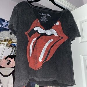The Rolling Stones Black Tee with Red Tongue Graphic